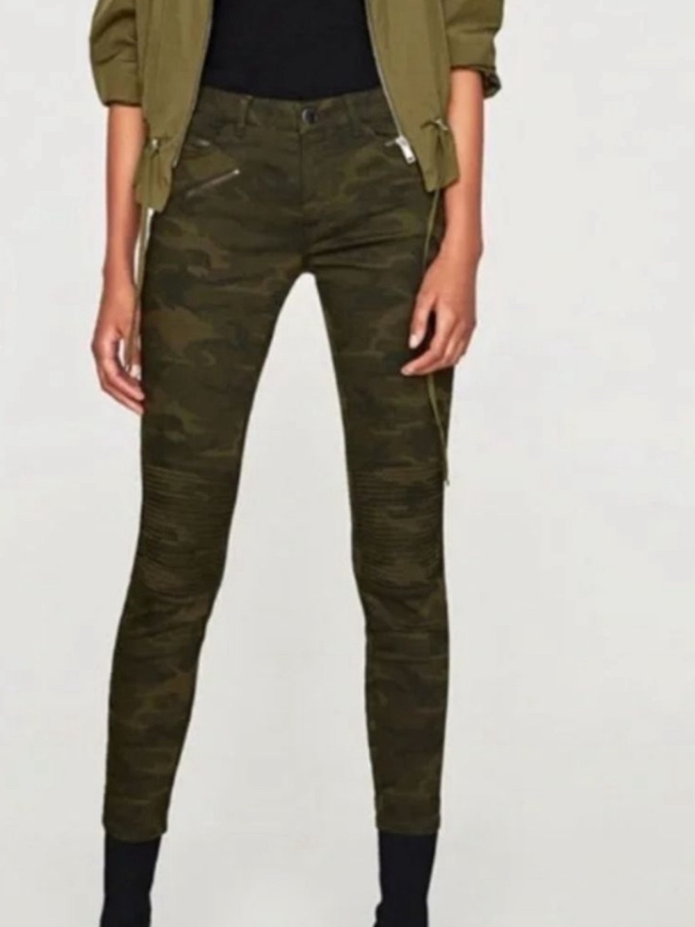 ZARA Z1975 Zippered Camo Moto Skinny Jeans Size 8 40